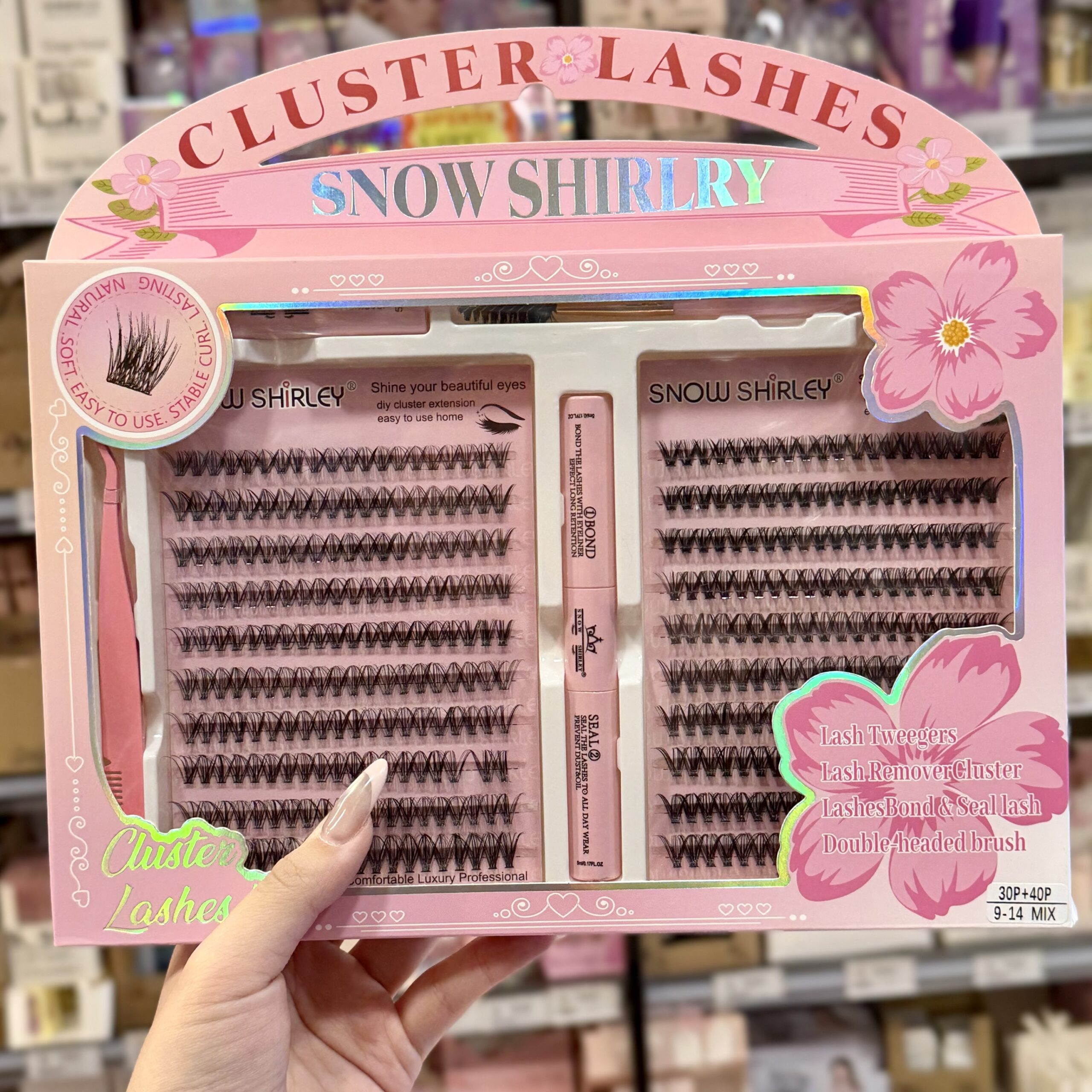 Kit Pestañas Cluster 30+40p con pegamento, removedor y pinza Snow Shirley