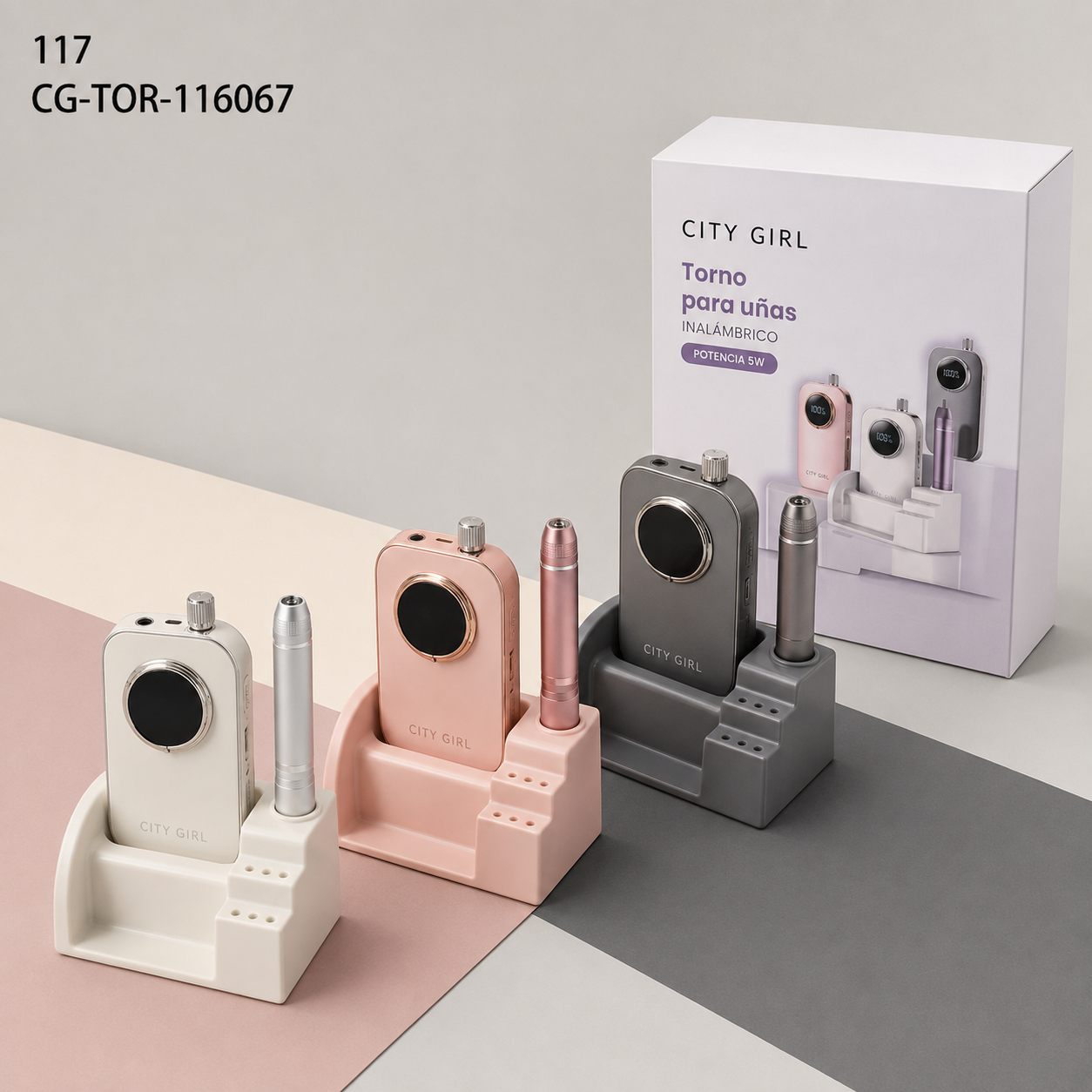 Torno Inalámbrico para uñas 45000rpm 8w City Girl surtidos colores