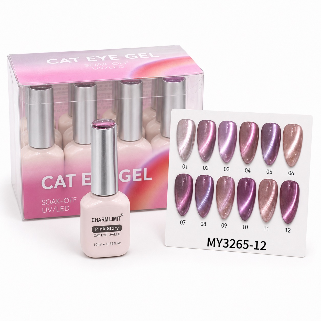 Coleccion caja x12 Ojo de Gatos Charm Limit serie Rosa #MY3265-12