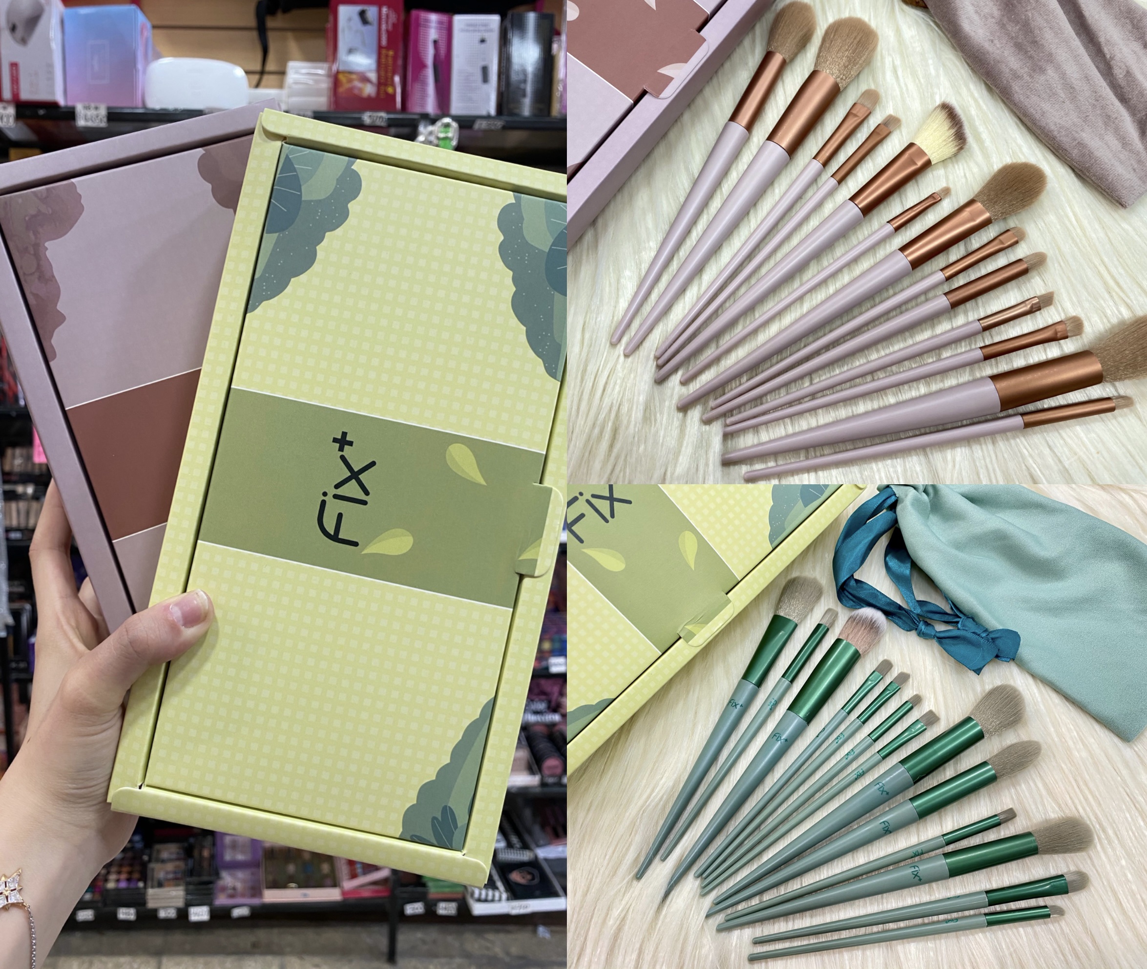 Caja Set de Brochas para maquillaje 13pc Verde/ Marron
