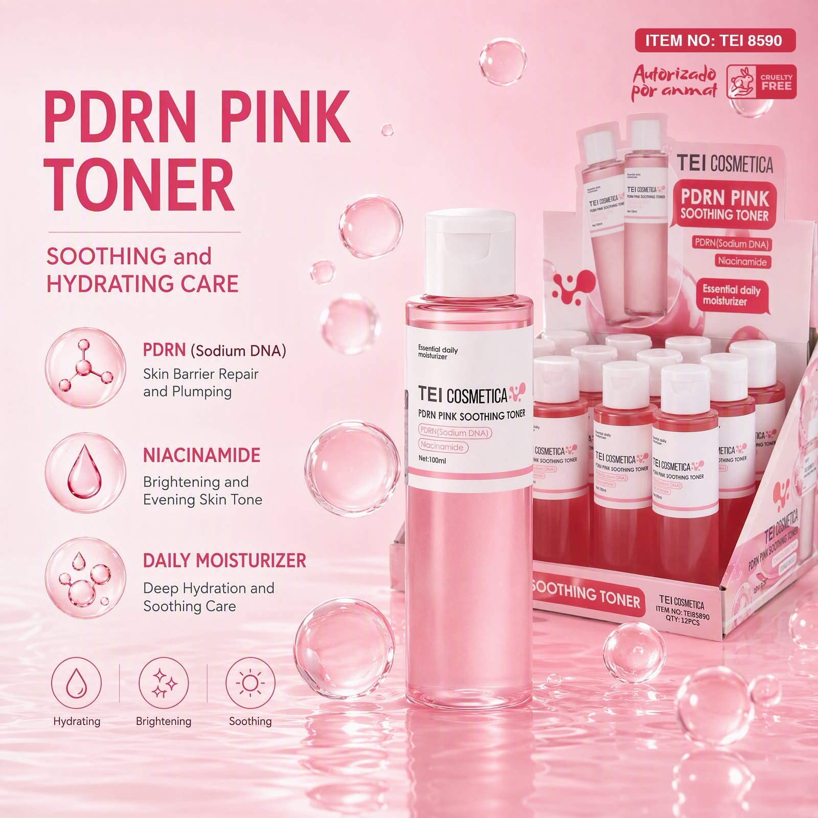 Tónico facial PDRN pink con Niacinamida refrescante reparador Tei 100ml #TEI8590